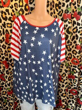 Patriotic USA Flag Stars & Stripes Tunic Top XXL Red White Blue Oversized